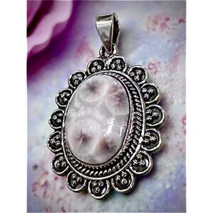 RARE! Pink Larimar Pendant Victorian Style Sterling Silver Boho 1.80”